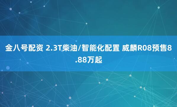 金八号配资 2.3T柴油/智能化配置 威麟R08预售8.88万起